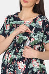 Coucou Maternity Woven Mid Length Nightdress With Side Zipper And Discreet Feeding - Navy Peony — thumbnail 6